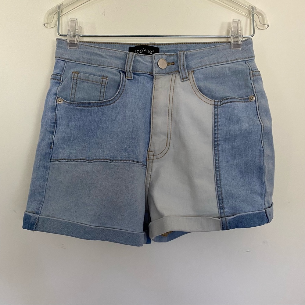 HOCAIES Denim Patch High Waisted Jean Shorts